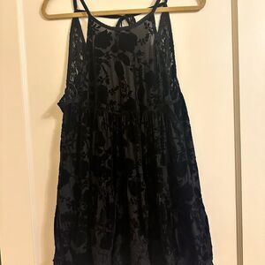 Free People Black Lace Velvet Floral Holiday Tiered Dress Size Small